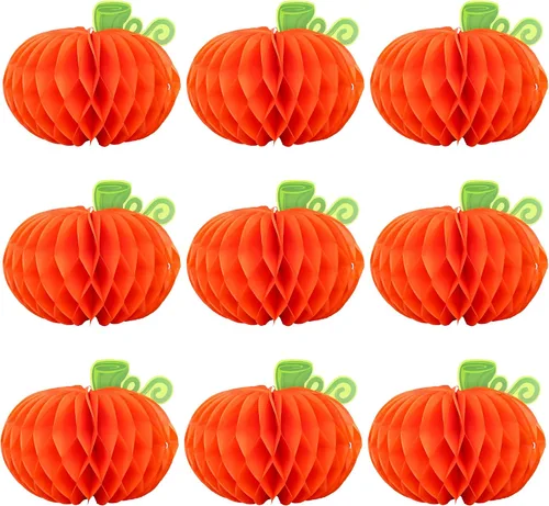 Miniatura 10 de Gyufise 6 centros de mesa de calabaza, calabaza de papel, panal, calabaza, centros de mesa de calabaza, calabazas de tejido 3D, decoración colgante