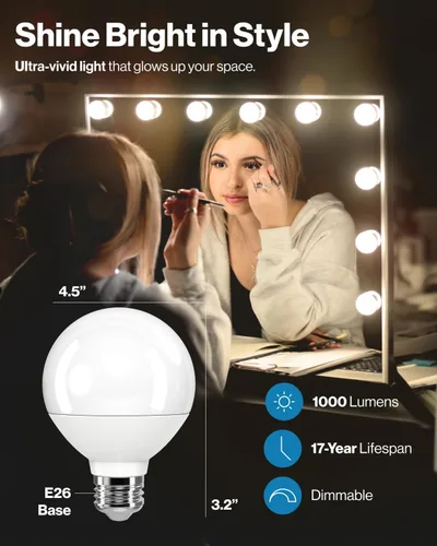 Miniatura 2 de Sunco Juego de 12 bombillas LED G25, bombillas de globo para tocador de baño de alto rendimiento, 1000 lm, 11 W (equivalente a 100 W), 2700 K, luz