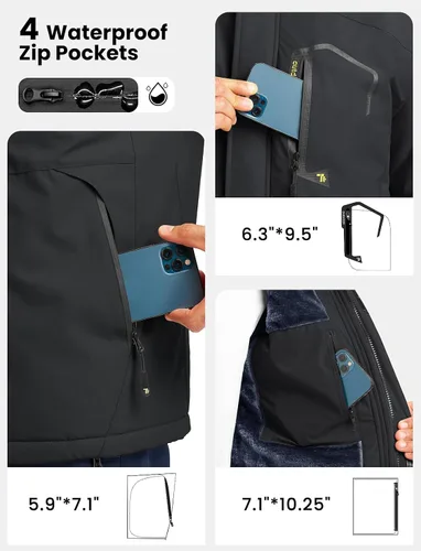 Miniatura 4 de TBMPOY Chaquetas de esquí para hombre, impermeables, para nieve, forro polar grueso, con capucha, para clima frío, cálido, trabajo en hielo al aire