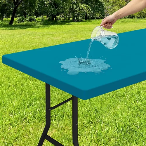 Miniatura 51 de Smiry - Mantel rectangular de vinilo con respaldo de franela elástica ajustada para mesas plegables de 2 pies, manteles impermeables y lavables
