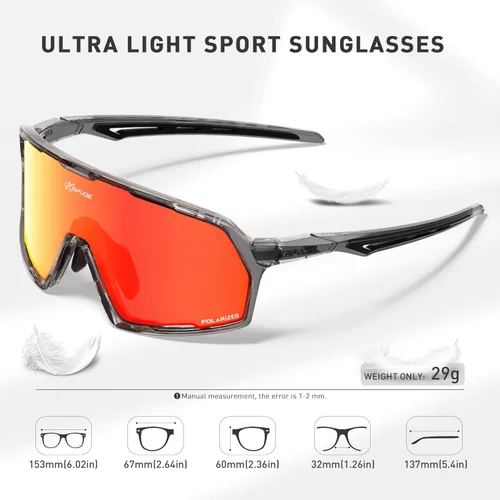 Miniatura 5 de KAPVOE Gafas de sol polarizadas para ciclismo y deportes para hombres y mujeres, protección UV400, MTB Bicicleta, pesca, bicicleta de montaña 07-Rojo