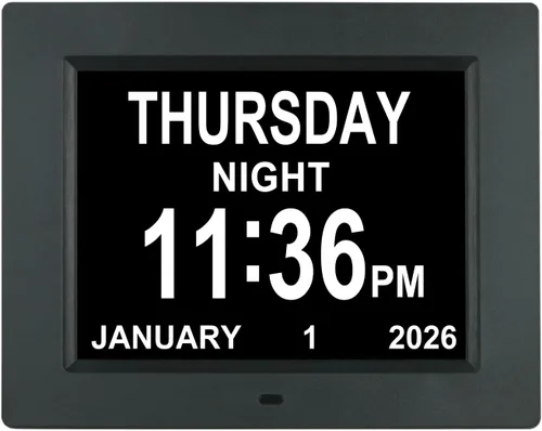 Miniatura 7 de Aowasi [Actualizado de 10 pulgadas] Reloj digital con calendario de día con atenuación automática y 8 opciones de alarma, extra grande, sin