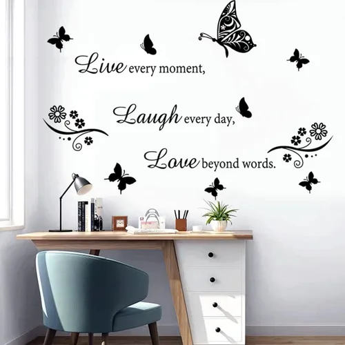Miniatura 3 de Calcomanía de pared con cita "Live Every Moment Laugh Every Day Love Beyond Words", calcomanías de pared motivacionales para la familia, calcomanías