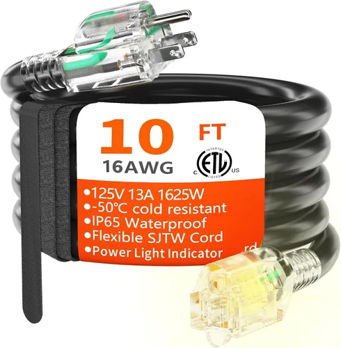 Miniatura 16 de HUANCHAIN Cable de extensión para interiores y exteriores, 50 pies, impermeable, calibre 16/3, flexible, resistente, cable de extensión para Amarillo