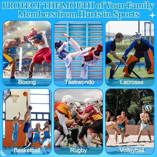 Miniatura 2 de Paquete de 6 protectores bucales para deportes con caja de almacenamiento, protector bucal moldeable para jóvenes, protector bucal de silicona