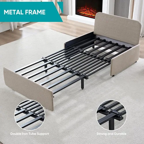 Miniatura 5 de BALUS Sofá cama extraíble tamaño individual de 43 pulgadas de ancho con camas extraíbles, sofá cama convertible 2 en 1 de lino con almohadas
