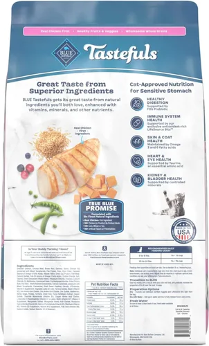Miniatura 2 de Blue Buffalo Tastefuls - Alimento seco natural para gatos adultos, estómago sensible, receta de pollo y arroz integral, bolsa de 15 libras