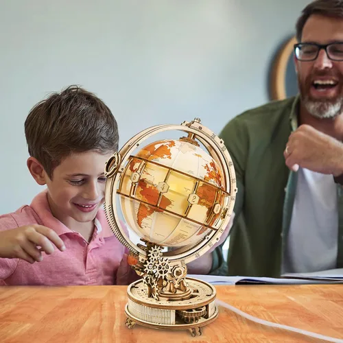 Miniatura 2 de ROKR Juego de rompecabezas de madera 3D para adultos, globo luminoso, caja de música Orrey y caja de música para violonchelo, regalo único