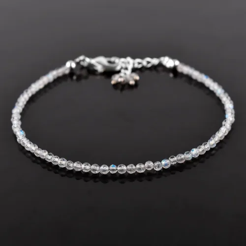 Miniatura 75 de Natural Gemstone Micro Round Beads Dainty Choker Bangle Bracelet, Handmade Jewelry for Women, Healing Chakra Crystals Silver Plated Chain 8 inch