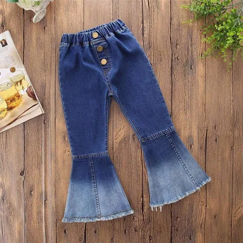 Miniatura 4 de MODNTOGA Pantalones de mezclilla para niñas bebés, pantalones acampanados vintage, pantalones acampanados para niños, ropa occidental para niñas