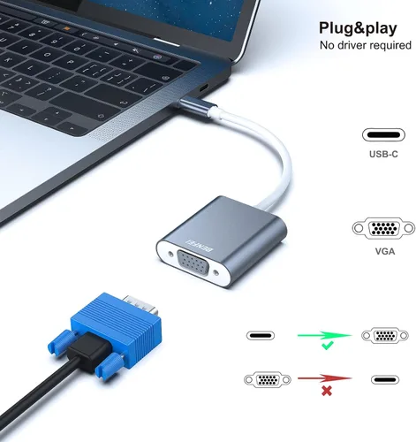 Miniatura 2 de BENFEI Adaptador USB C a VGA, adaptador Thunderbolt 3/4 a VGA compatible con iPhone 15 Pro/Max, MacBook Pro/Air 2023, iPad Pro, iMac, S23, XPS 17