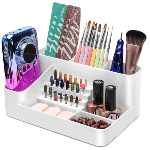 Miniatura 14 de CGBE Organizador para brocas de taladro de uñas, organizador de 28 agujeros para brocas de uñas, organizador profesional de herramientas para uñas