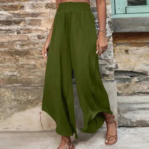 Miniatura 2 de Match Mujer Wild Cargo Pantalones Cintura elástica Pantalones de lino Barril Recto Pierna ancha Pantalones Largos
