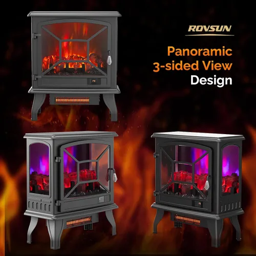 Miniatura 5 de ROVSUN Estufa de Chimenea Eléctrica de 23 Pulgadas de Altura, Calentador de Espacio de 1400W, Portátil Independiente con Termostato, Efecto Realista