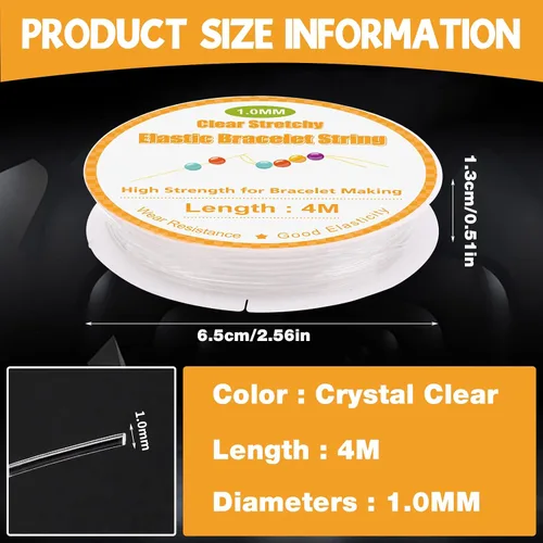 Miniatura 2 de Bupete 6 rollos de cuerda de 0.039 in para hacer pulseras, cuerda elástica para pulseras, cuerda elástica de cuentas con tijeras, agujas de cuentas
