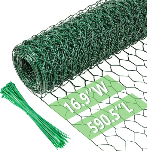 Miniatura 41 de Alambre de pollo de 13.7 pulgadas x 393.7 pulgadas, malla galvanizada hexagonal para jardín, valla de jardín para mascotas, conejos, pollos con 100