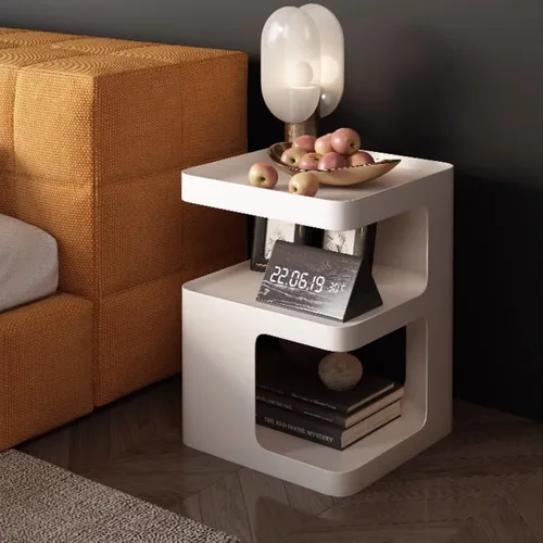 Mesa auxiliar, mesa auxiliar moderna, mesita de noche de metal, mesita de noche, mesa decorativa de 3 niveles con almacenamiento para dormitorio,