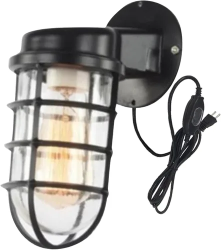 Miniatura 8 de Kiven Luz de jaula impermeable para exteriores e interiores, luz de linterna de montaje en pared, luz de porche industrial con cable de enchufe