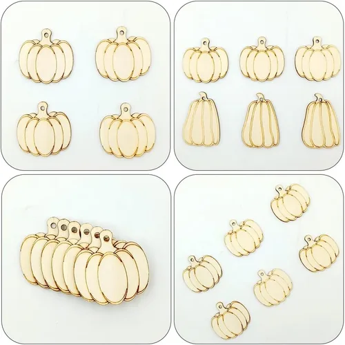 Miniatura 8 de 1 juego de recortes de calabaza sin terminar rebanadas de madera para manualidades de Halloween con cuerda decoración creativa