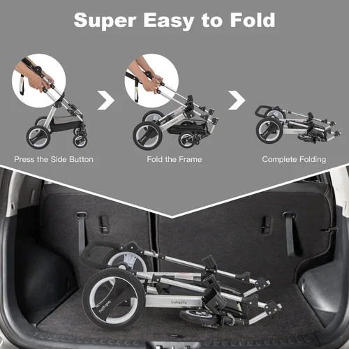 Miniatura 7 de BABY JOY Cochecito de bebé, cochecito reclinable convertible 2 en 1, cochecito plegable con arnés de 5 puntos, incluye soporte para tazas, funda Gris