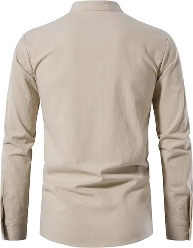 Miniatura 2 de LUYANA Camisa tradicional de lino y algodón con cordones para hombre de manga larga enrollable