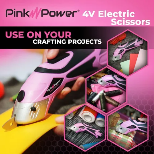 Miniatura 4 de Pink Power Tijeras Eléctricas Inalámbricas Cortador de Tela para Manualidades, Cajas, Costura, Alfombras y Álbumes de Recortes - Cizallas Rotativas