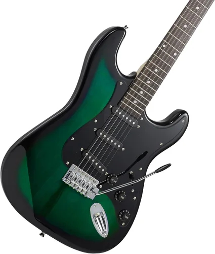 Miniatura 2 de Ashthorpe - Guitarra eléctrica de 39 pulgadas (verde y negro), kit de guitarra de tamaño completo con bolsa acolchada, barra de trémolo, correa