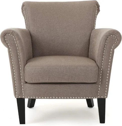 Christopher Knight Home Brice - Silla vintage de tela con tachuelas con brazos de desplazamiento, color café claro/marrón oscuro, 31 pulgadas de