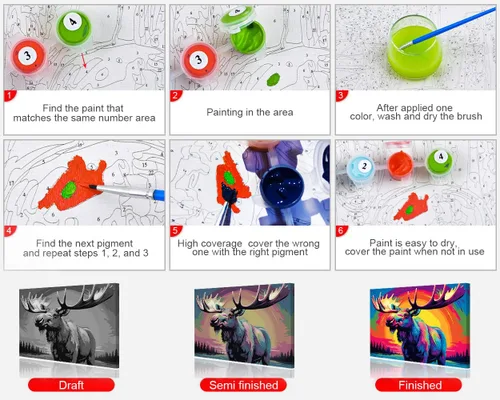 Miniatura 4 de TISHIRON Kit de pintura por números para adultos, kit de pintura de alce por números sobre lienzo para principiantes, decoración de pared del hogar
