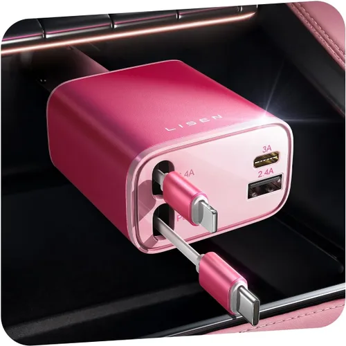 Miniatura 11 de LISEN - Cargador retráctil para automóvil, adaptador de cargador de automóvil USB C de 69 W, carga rápida para iPhone 16, 15, 14, 13, 12, Samsung