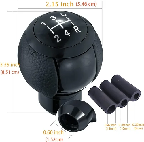 Miniatura 3 de Pomo de Palanca de Cambios de Cuero de 5 Velocidades Cabeza Bola Shifter de Carreras Manija Compatible con la Mayoría de Vehículos Manuales, Negro