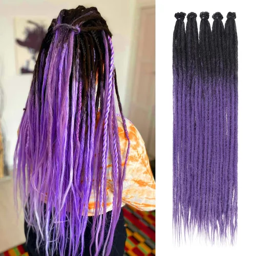 Miniatura 49 de Leeven Extensiones de rastas grises de 40 hebras de 18 pulgadas con terminación única hechas a mano, extensiones de rastas suaves de 0.6 cm