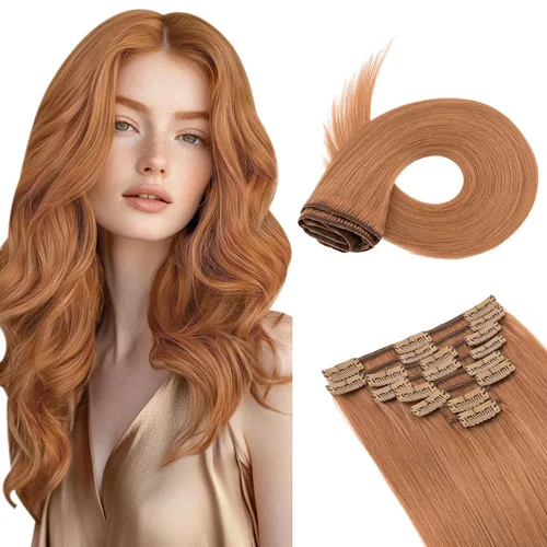 Benehair Extensiones de cabello humano real con clip, extensiones de cabello humano real Remy con clip, 8 piezas de cabello natural Remy para cabeza