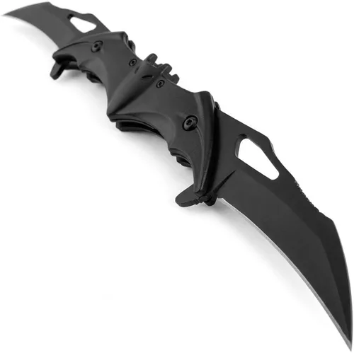 Miniatura 2 de Navaja de bolsillo de doble hoja estilo murciélago - 11" Cuchillo táctico plegable con resorte de apertura asistida (Negro/Negro)