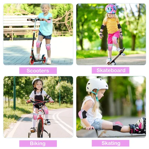 Miniatura 6 de FIODAY - Rodilleras para niños, rodilleras para niños pequeños y coderas con bolsa de cordón, juego de equipo de protección ajustable para niñas