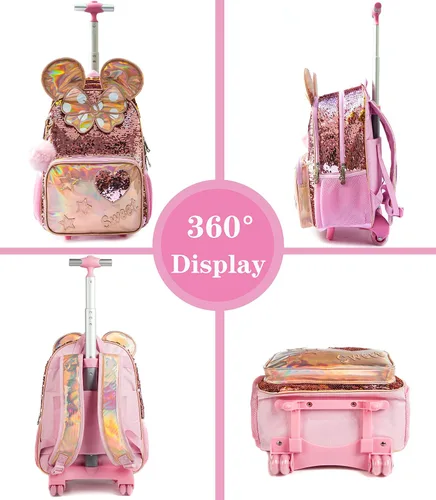 Miniatura 3 de Mochila con ruedas para niñas mochila escolar con fiambrera para estudiantes de primaria ruedas y equipaje 05 3pcs Rolling Backpack