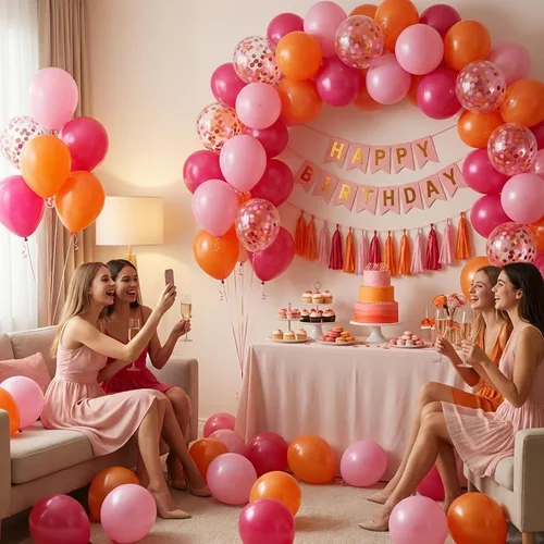 Miniatura 5 de Pink and Orange Balloons, 55PCS light pink balloons 12inch Pink Orange Confetti Balloons for Baby Shower, Birthday, Wedding, Tropical Party