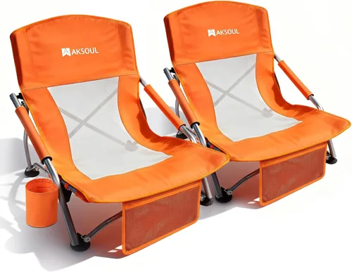 Miniatura 9 de AKSOUL Silla de playa plegable para adultos: sillas de respaldo bajo/alto con bolsa de transporte - Silla de asiento extra ancha con cómoda almohada