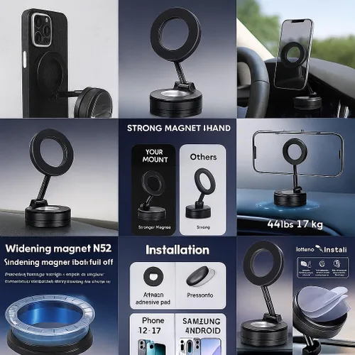 Miniatura 3 de MagSafe Soporte magnético para teléfono de automóvil, ventosa súper fuerte para tablero y parabrisas, rotación de 360°, sujeción segura para iPhone