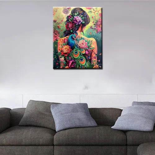 Miniatura 3 de Pintura por números para adultos, tatuajes de mujeres, pintura por números sobre lienzo, fácil de pintar para principiantes, tatuajes de flores