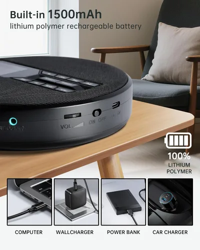 Miniatura 4 de Reproductor de CD portátil con altavoces, reproductor de CD personal recargable para automóvil y hogar, pequeño reproductor de música de tela