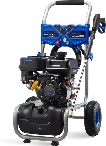 Lavadora a presión de gas de 3500 PSI, lavadora de alta presión a gas de 2.3 GPM con motor de 209 CC, 4 boquillas ajustables, manguera de alta Azul