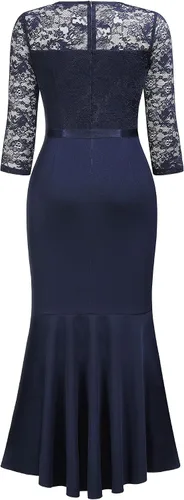 Miniatura 7 de MISSMAY Vestido largo formal de dama de honor con volantes y encaje floral para mujer