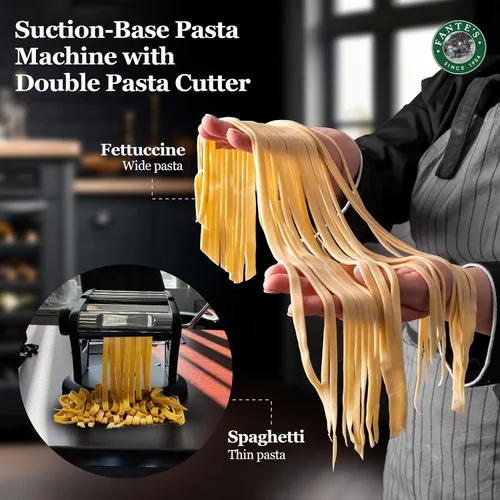 Miniatura 2 de Fante's Supreme Pasta Maker, Máquina compacta de prensa manual de fideos con base de succión antideslizante para pasta casera fresca, ravioles, Negro