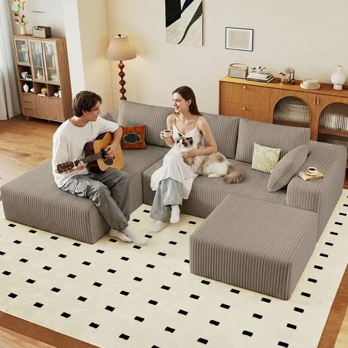 Miniatura 46 de Sofá seccional Cloud de 96 pulgadas, sofá deshuesado para sala de estar, sofá modular con asiento profundo, sofá de pana cómodo y esponjoso con Negro