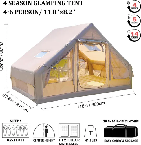 Miniatura 8 de SENLEETO Tiendas inflables para acampar, gran tienda de camping inflable con bomba manual, tiendas inflables fáciles de montar para 4-6 personas