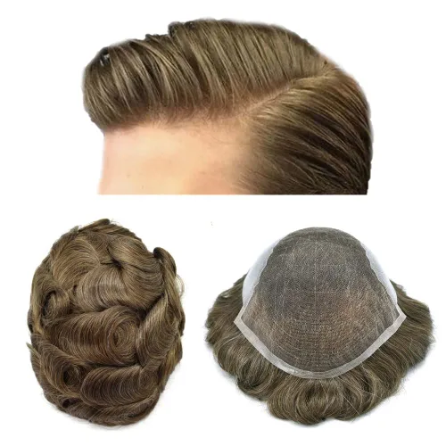 Miniatura 144 de Toupee - Sistemas de reemplazo de cabello para hombre, encaje frontal suizo, nudo blanqueado, pieza de cabello humano natural 1# negro azabache, 8 x