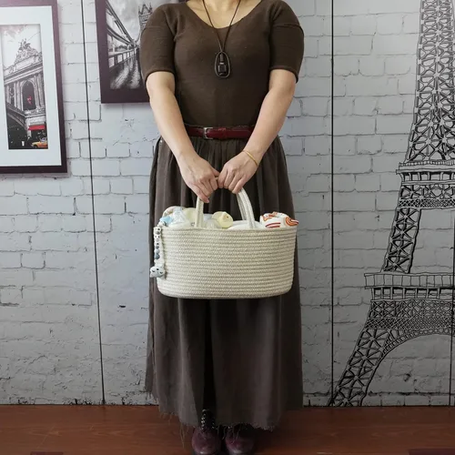 Miniatura 2 de Organizador de pañales para bebé con cuerda de algodón para niña o niño, cesta de almacenamiento portátil para guardería, bolsa de transporte