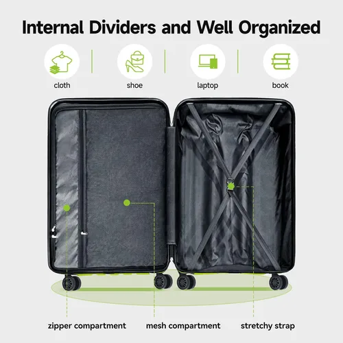 Miniatura 5 de Strenforce Conjuntos de 3 piezas (202428)" Maletas Spinner ABS Hardshell Equipaje con cerradura TSA, B-verde manzana