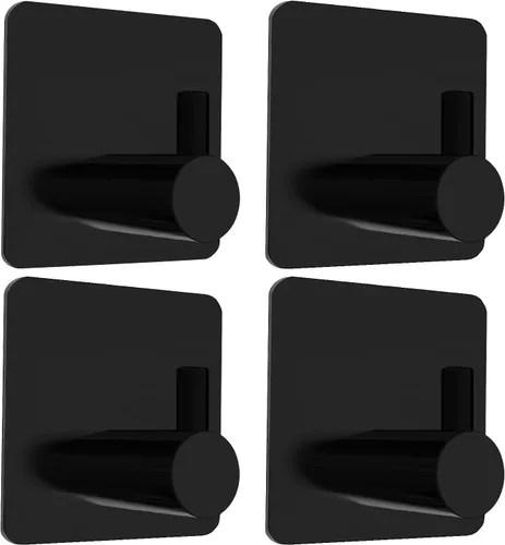 Ganchos adhesivos negros, paquete de 4 ganchos de pared resistentes, ganchos adhesivos impermeables para colgar toallas, llaves, abrigos, sombreros,